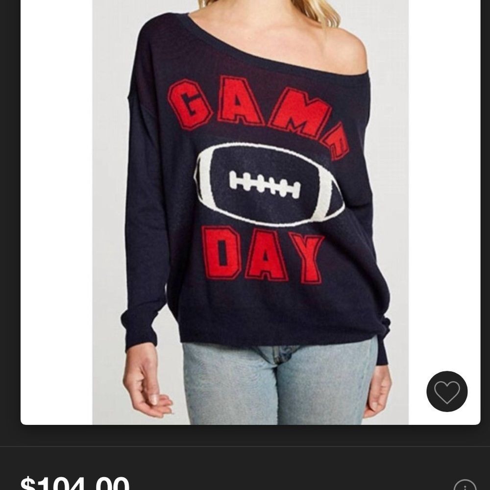 Chaser Game Day Football Graphic Sweater Navy Blue Red Off Shoulder Small NWOT